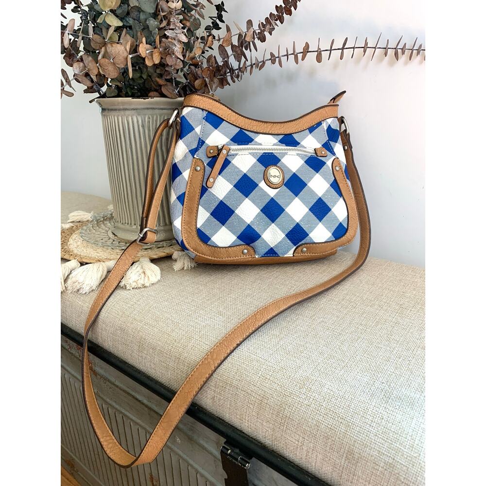 B.O.C Born Concept Blue White Gingham Crossbody Bag Purse Cottagecore Summer